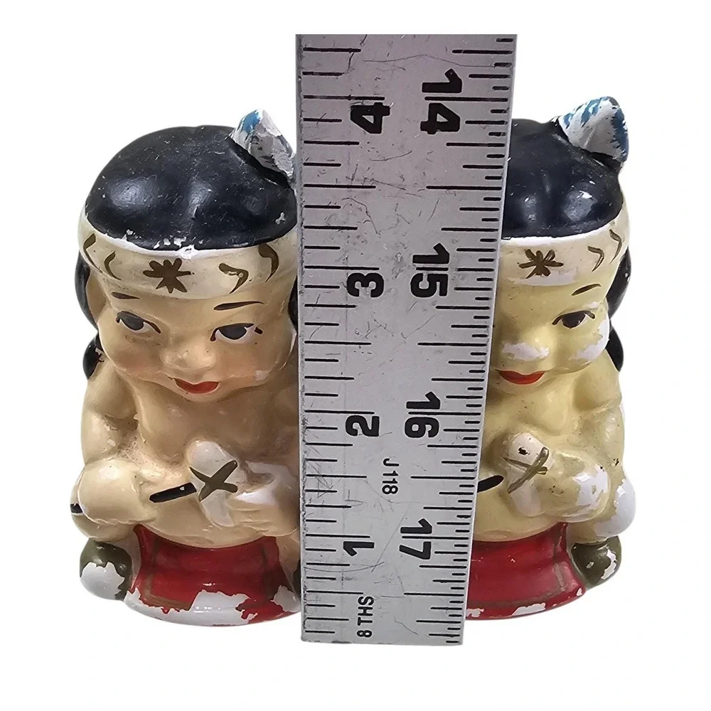 Vintage Japan Ceramic Salt and Pepper Shakers Set with Totem Pole Base Multi